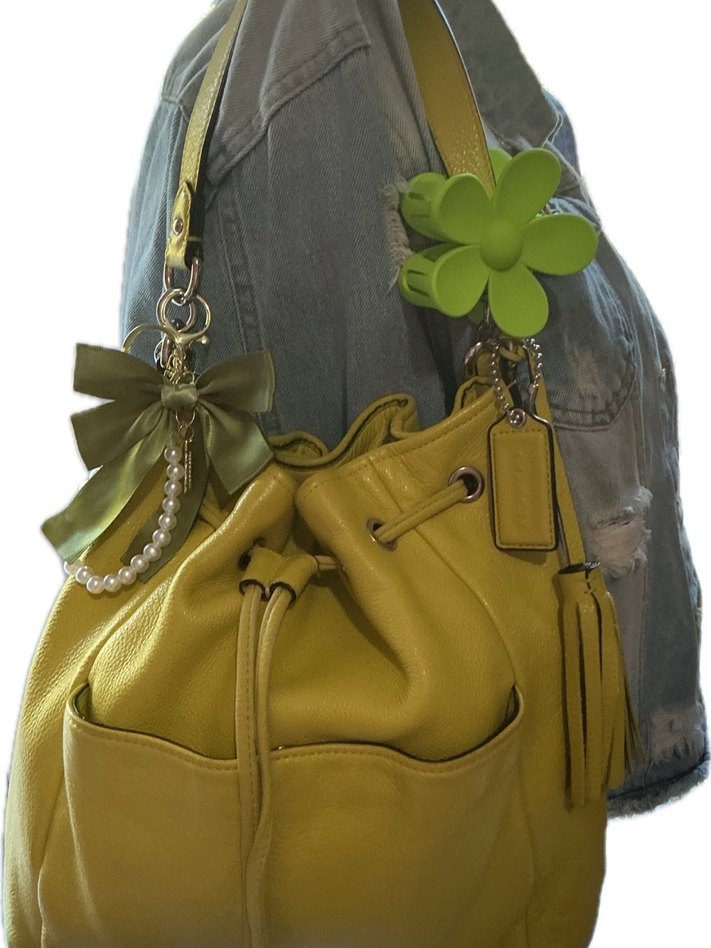 Coach Yellow Leather Drawstring Shoulder Bag with Tassel